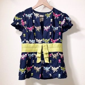 Nanette Lepore Pink Floral Navy Blouse